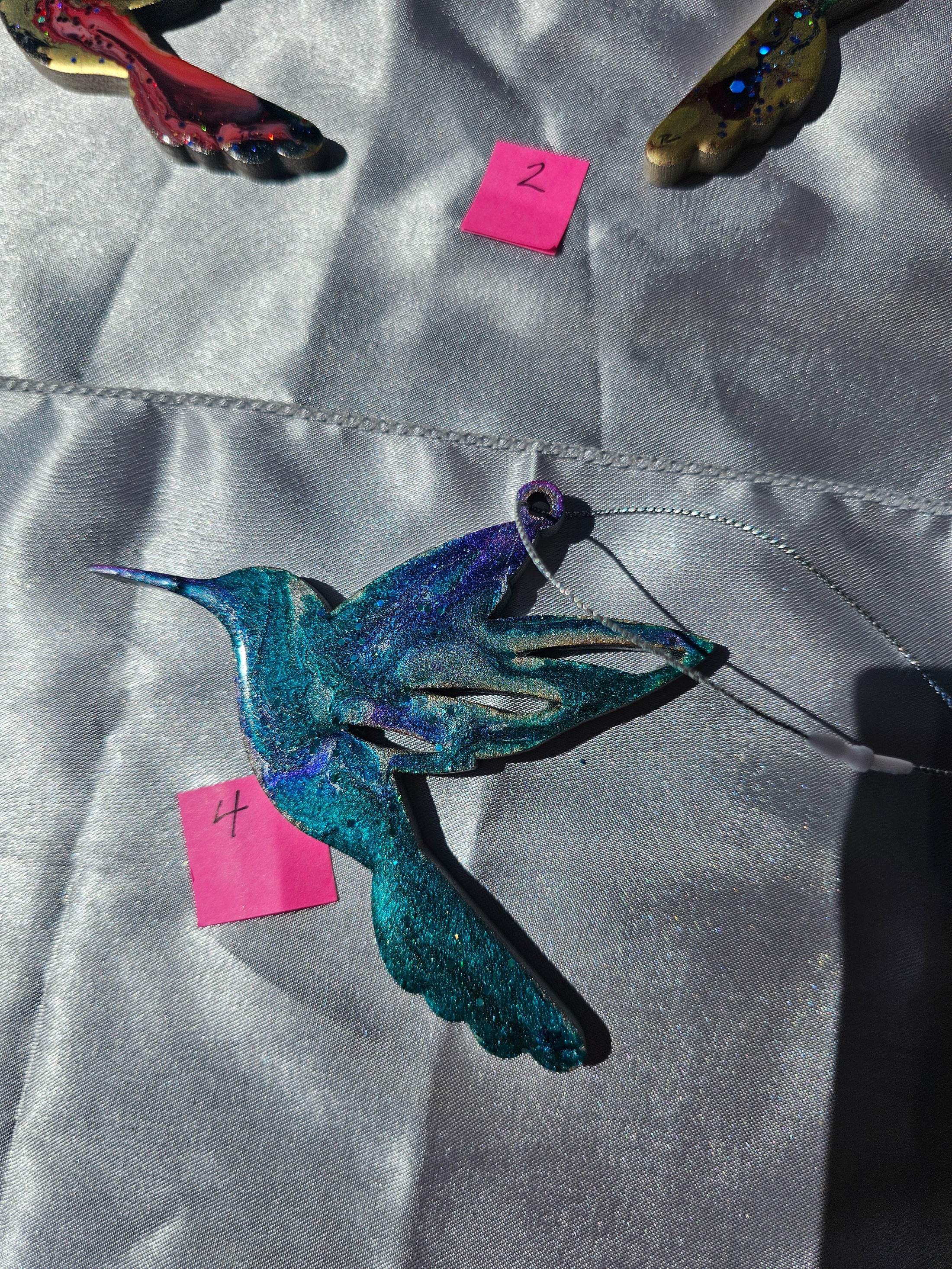 Sparkly Handmade Resin and Wood Hummingbird Christmas Ornaments