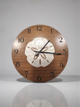 Load image into Gallery viewer, Coastal Sand Dollar Wall Clock - 12" Walnut Wood MDF with Pearl Acrylic Overlay
