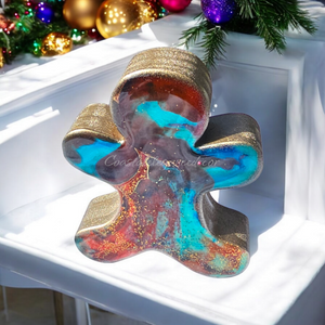 Chunky Wood with Resin Handmade Gingerbread Men Christmas Tabletop Decorations