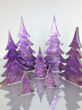 Load image into Gallery viewer, Shimmery Silver Lavender and Pink Christmas Trees with Branches Holiday Mantelpiece - Handcrafted decor in three sizes, featuring unique patterns and shimmering resin.
