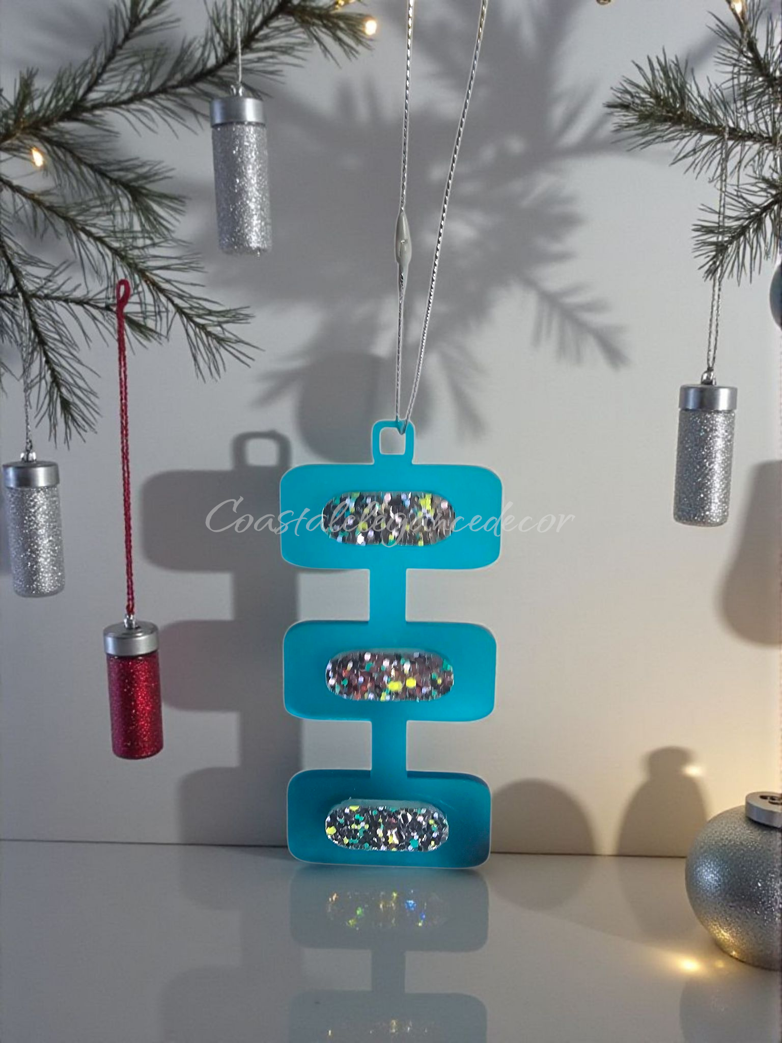Geometric Shape Retro Mid Century Modern Style Christmas Ornaments 2 Styles Teal