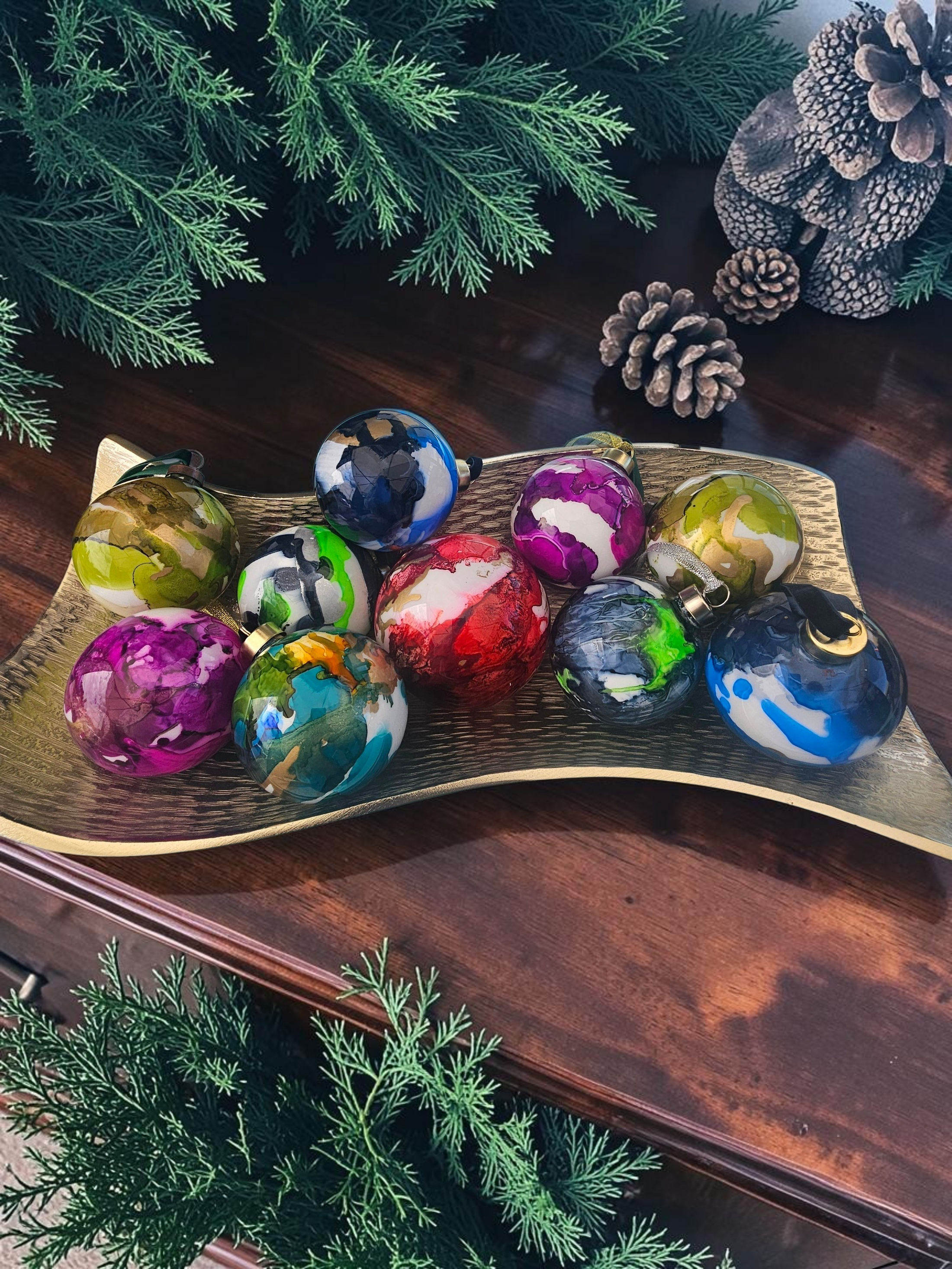 Handcrafted Moss & Forest Green Glass Christmas Ornament