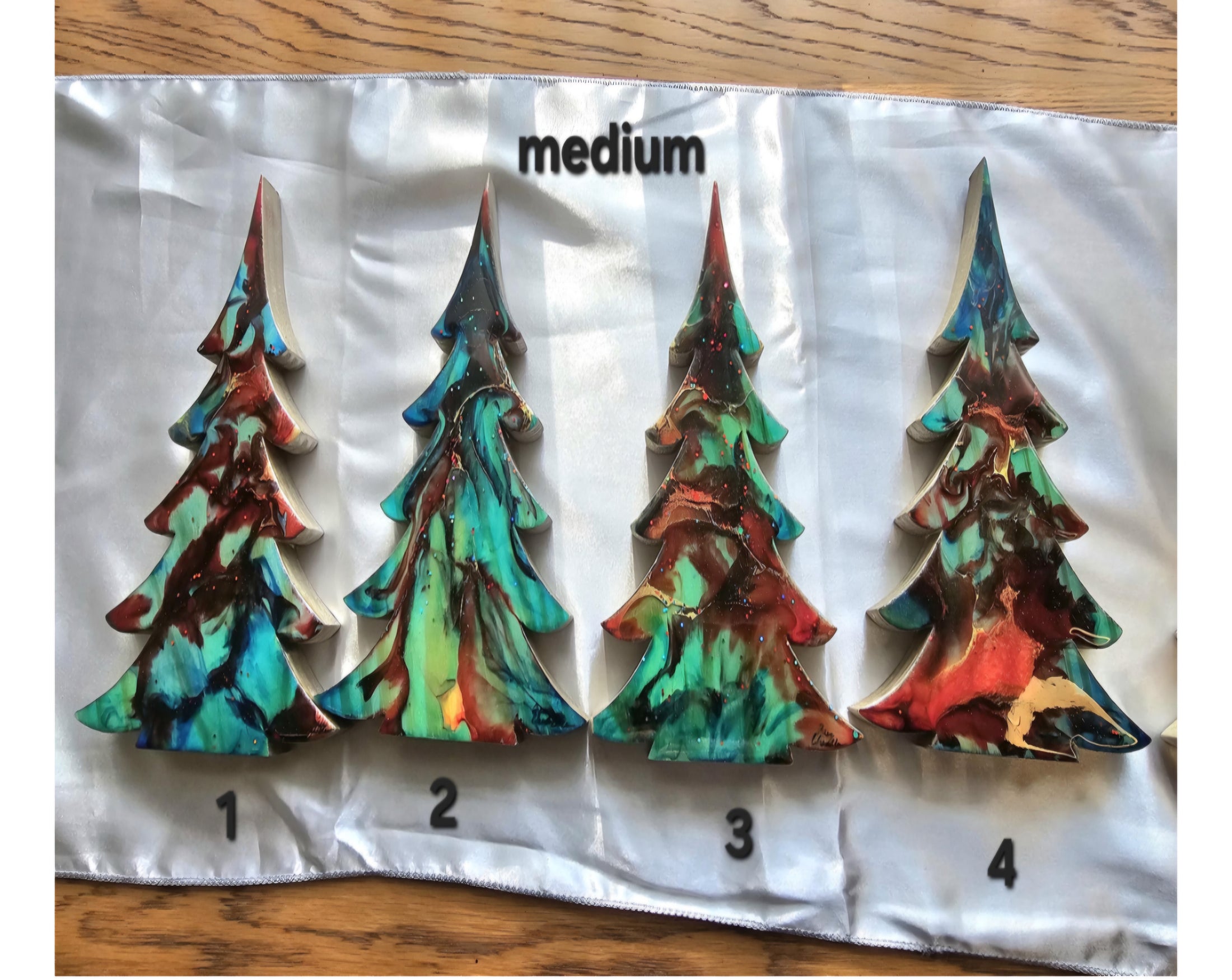 Handmade Turquoise Christmas Trees Shelf Sitter with Red Resin and Gold Accents Multiple Sizes