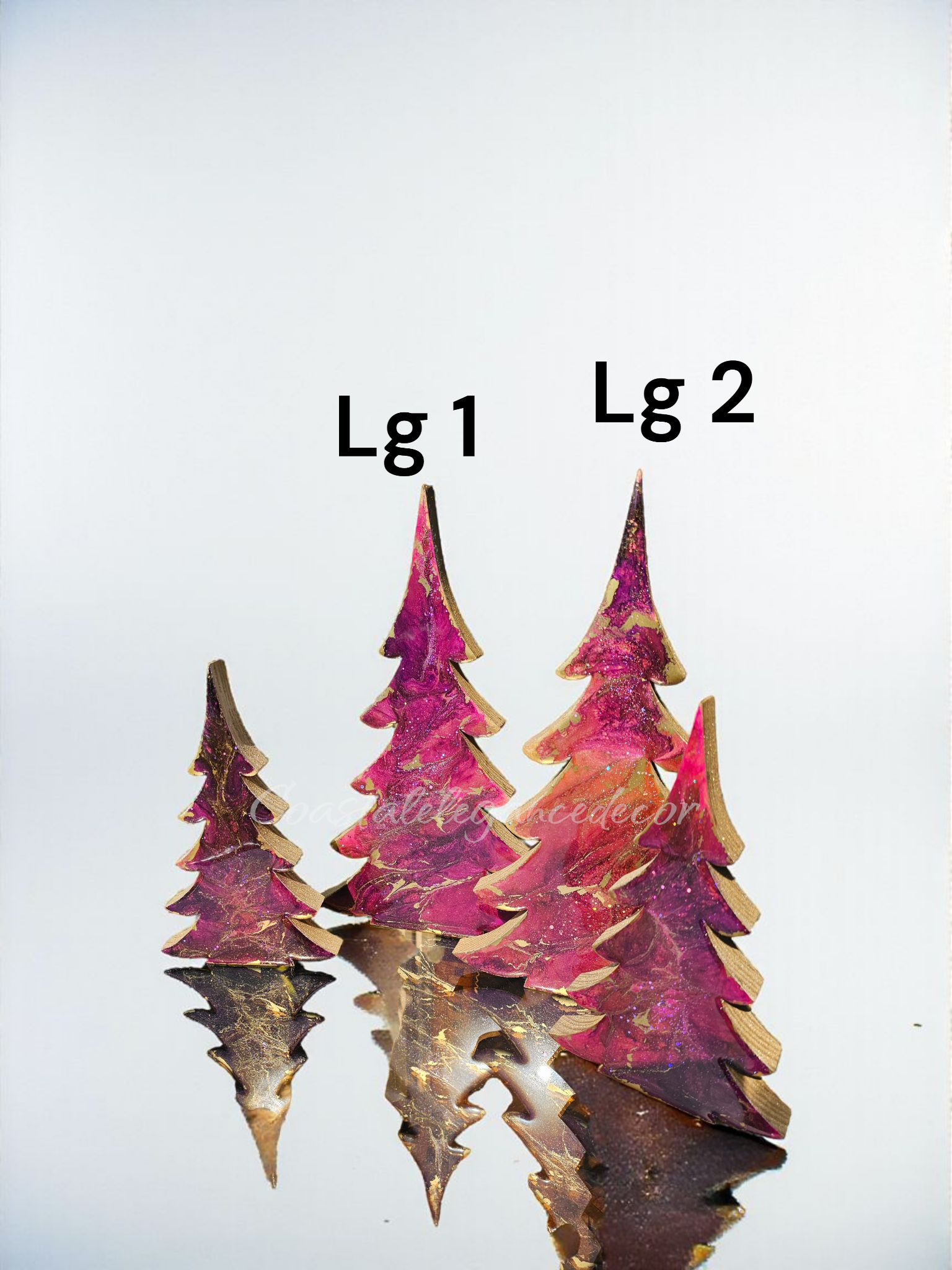 Handmade Cranberry Burgundy and Gold Wood Christmas Trees Holiday Shelf Sitter