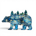 Load image into Gallery viewer, Handmade resin on wood bear cutout with trees bright blues and cream with gold accents wall decoration.
