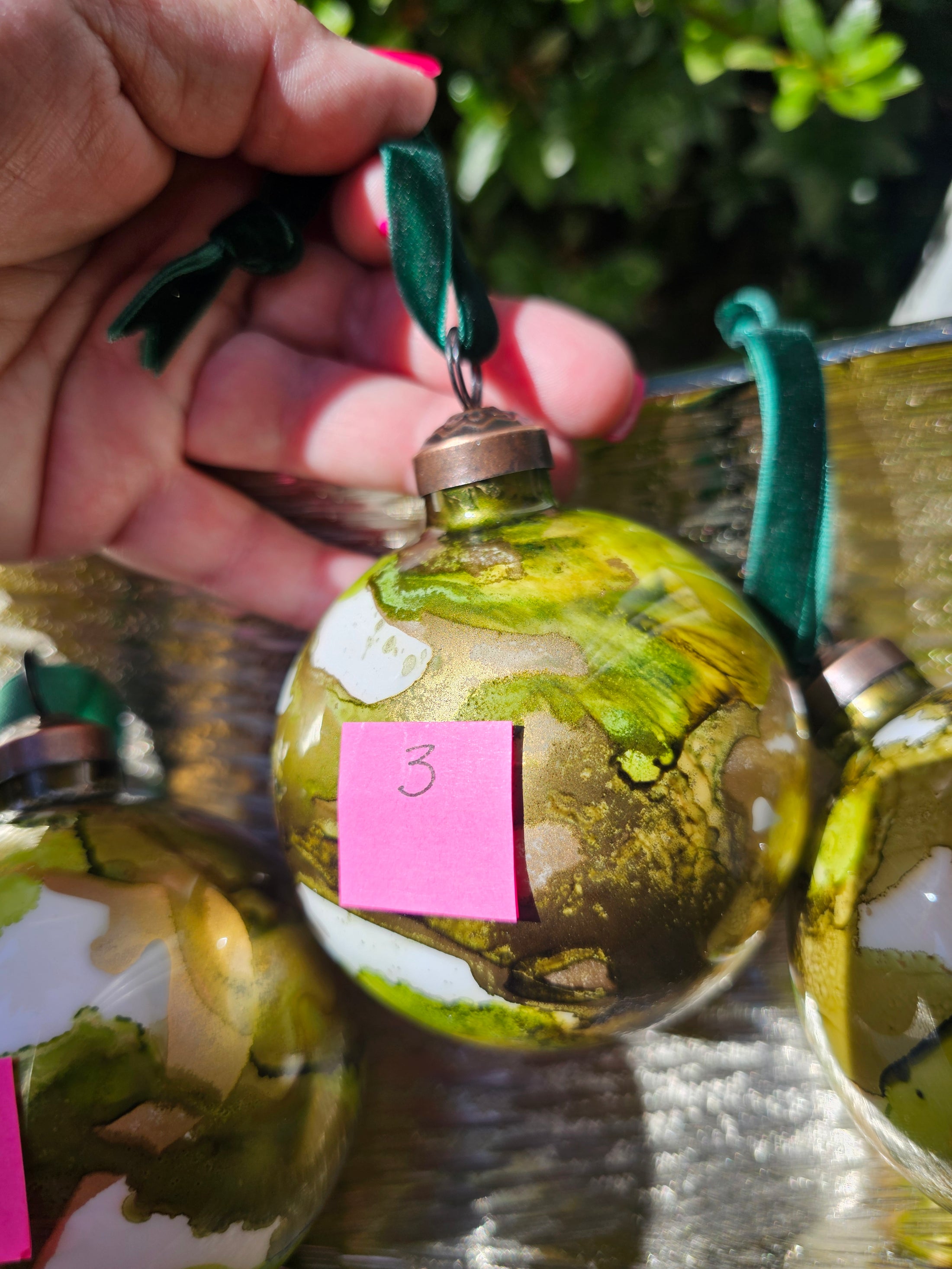 Handcrafted Moss & Forest Green Glass Christmas Ornament