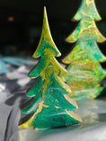 Load image into Gallery viewer, Handcrafted Gemtone Green & Gold Tabletop Sparkly Christmas Trees beautifully painted in shimmering colors, an exquisite addition to any indoor holiday decor.
