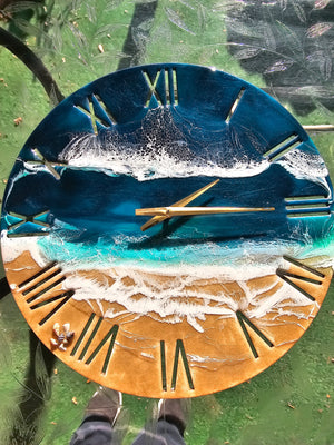 Large Roman Numeral Teal Beach Ocean Waves Wall Clock 19.5 Inches