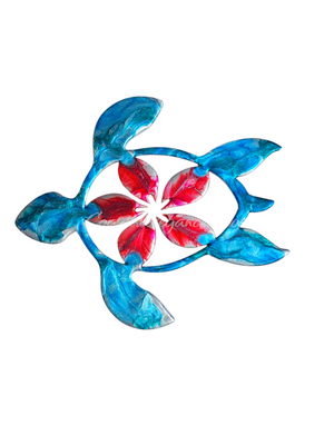 Large Coastal Polynesian Flower Sea Turtle Wall Decor