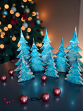 Charger l'image dans la visionneuse de la galerie, Shimmery Silver Blue Evergreen Wood Christmas Trees Holiday Mantelpiece in 15 inches, perfect for festive decor.
