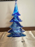 Load image into Gallery viewer, Handmade Cobalt and Silvery Blue Resin Wood Christmas Tree - Lg 12" perfect for Holiday Mantelpiece by Coastal Elegance Decor.

