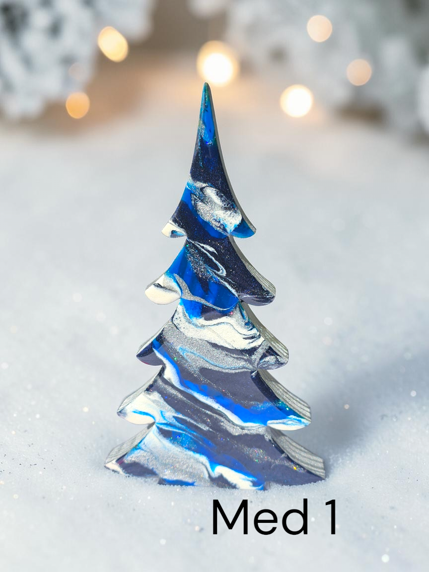 Contemporary Resin Tree – Cobalt Indigo & Silver Stripe Garland Accent