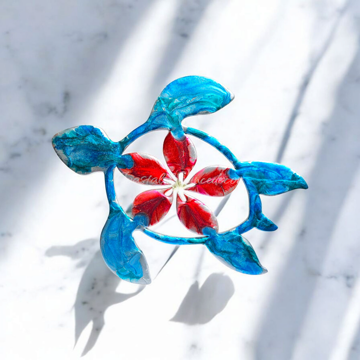 Large Coastal Polynesian Flower Sea Turtle Wall Decor