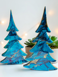 Charger l'image dans la visionneuse de la galerie, Handmade Light Blue, Navy & Gold Resin Wood Trees | Coastal Contemporary Tabletop Decor
