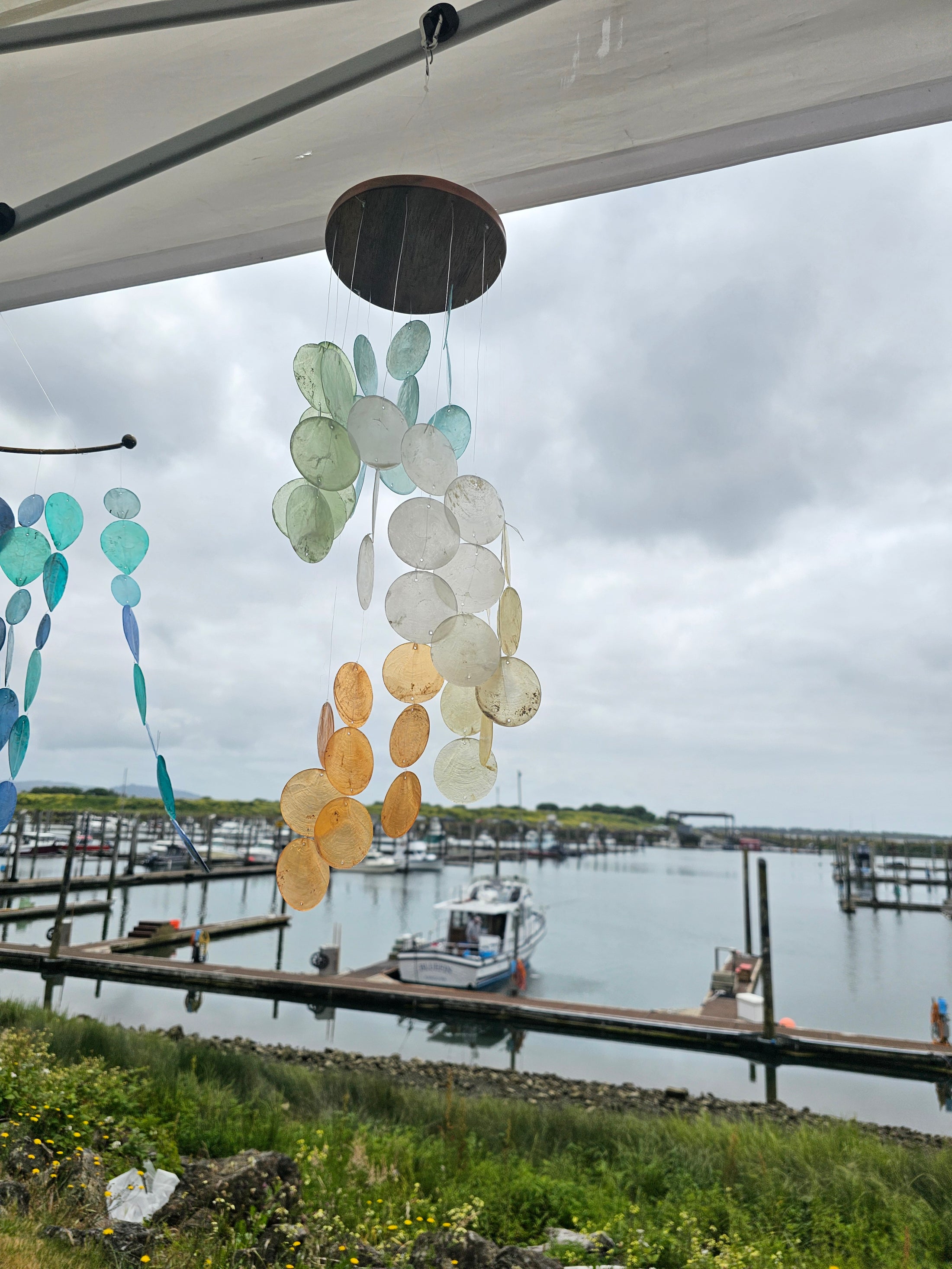 Spiral Ombré Capiz Shell Wind Chime | 5" x 15" Handmade Bali Decor