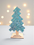 Load image into Gallery viewer, Chunky Blue Teal Glitter Contempary Patterned Handmade Herringbone Modern Sparkly Christmas Tree
