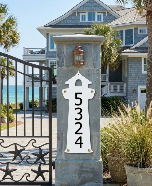 Custom Lighthouse Shaped 3D Address Sign | Vertical Nautical House Numbers