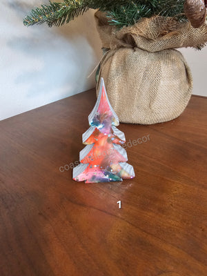 Christmas Trees with Branches Holiday Tabletop Decoration Chunky Wood with Resin Multiple Colors 5 Inch