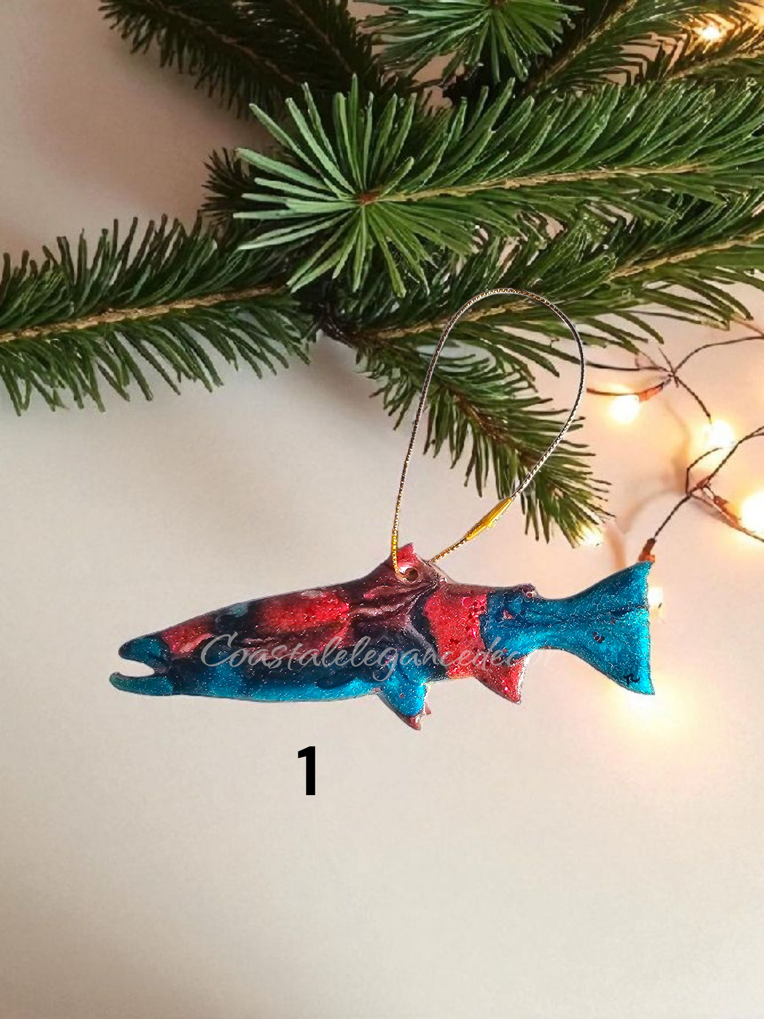 NW Salmon Fish Christmas Resin and Wood Ornament