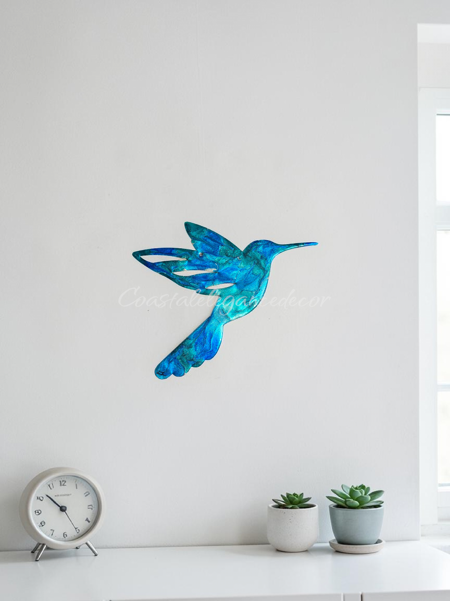 Vibrant Shimmer Hummingbird Wall Art – Handcrafted Resin on Wood (10.5" x 8.5")