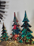 Load image into Gallery viewer, Handmade Turquoise Christmas Trees Shelf Sitter with Red Resin and Gold Accents Multiple Sizes
