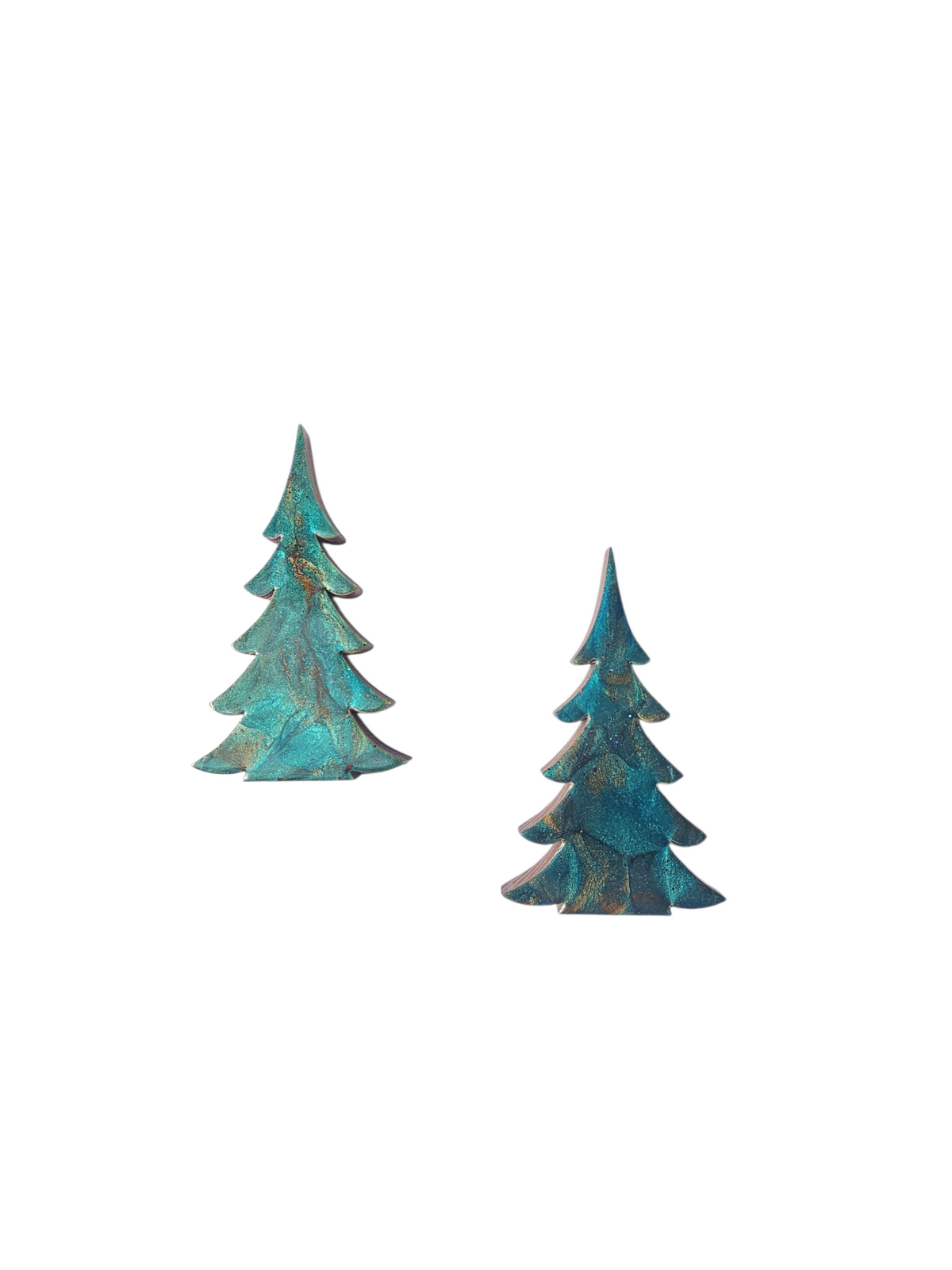 Deep Emerald Green & Copper Resin Wood Christmas Tree | 3D Tabletop Holiday Centerpiece | Jewel Tone Winter Mantel Decor