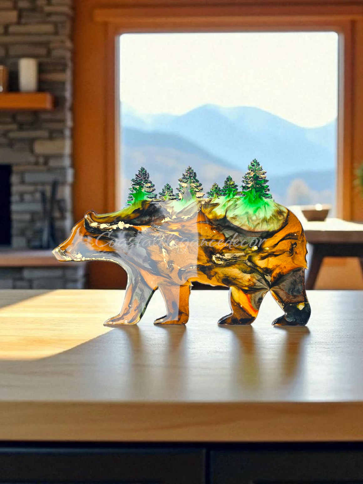 Wildlife Bear with Forest Trees Wood Resin Cabin Wall Decor Handmade