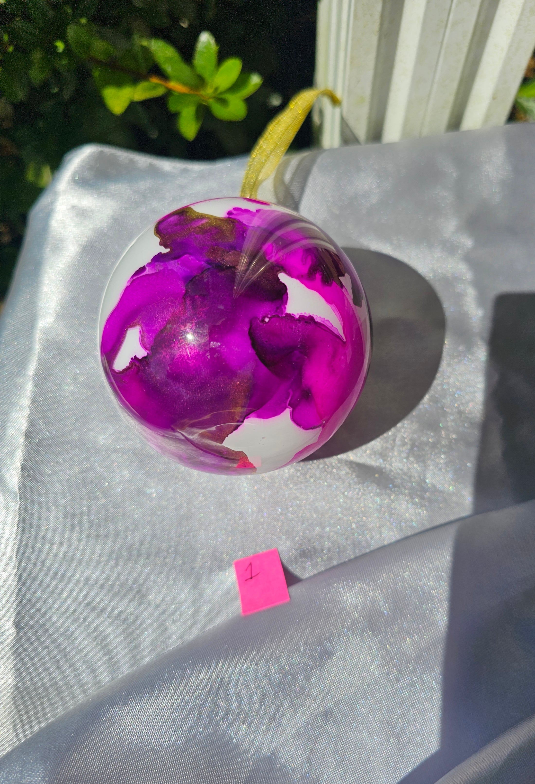 Handcrafted Jewel Tone Plum & Fuchsia Glass Christmas Ornament