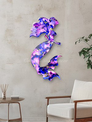 Large Handmade Big Hair Curvy Tail Gorgeously Colored Purple and Pinks Mermaid Wall Art