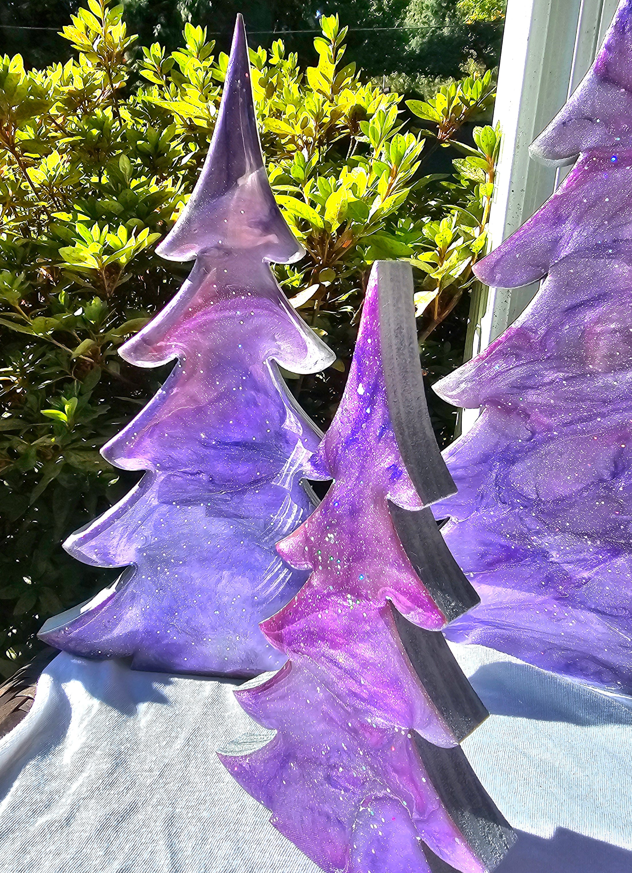 Shimmery Silver Lavender and Pink Christmas Trees with Branches Holiday Mantelpiece 3 Sizes