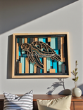 Load image into Gallery viewer, Hand-Painted Layered Wood Sea Turtle Wall Art – 11x14 Coastal Blues in Wood Cradle
