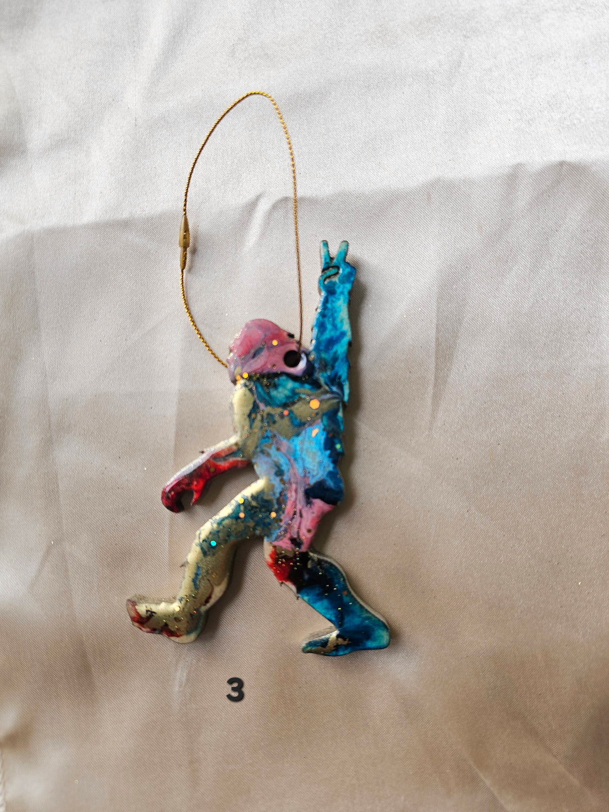 Peace Sasquatch Bigfoot Yeti Resin and Wood Handmade Christmas Ornaments