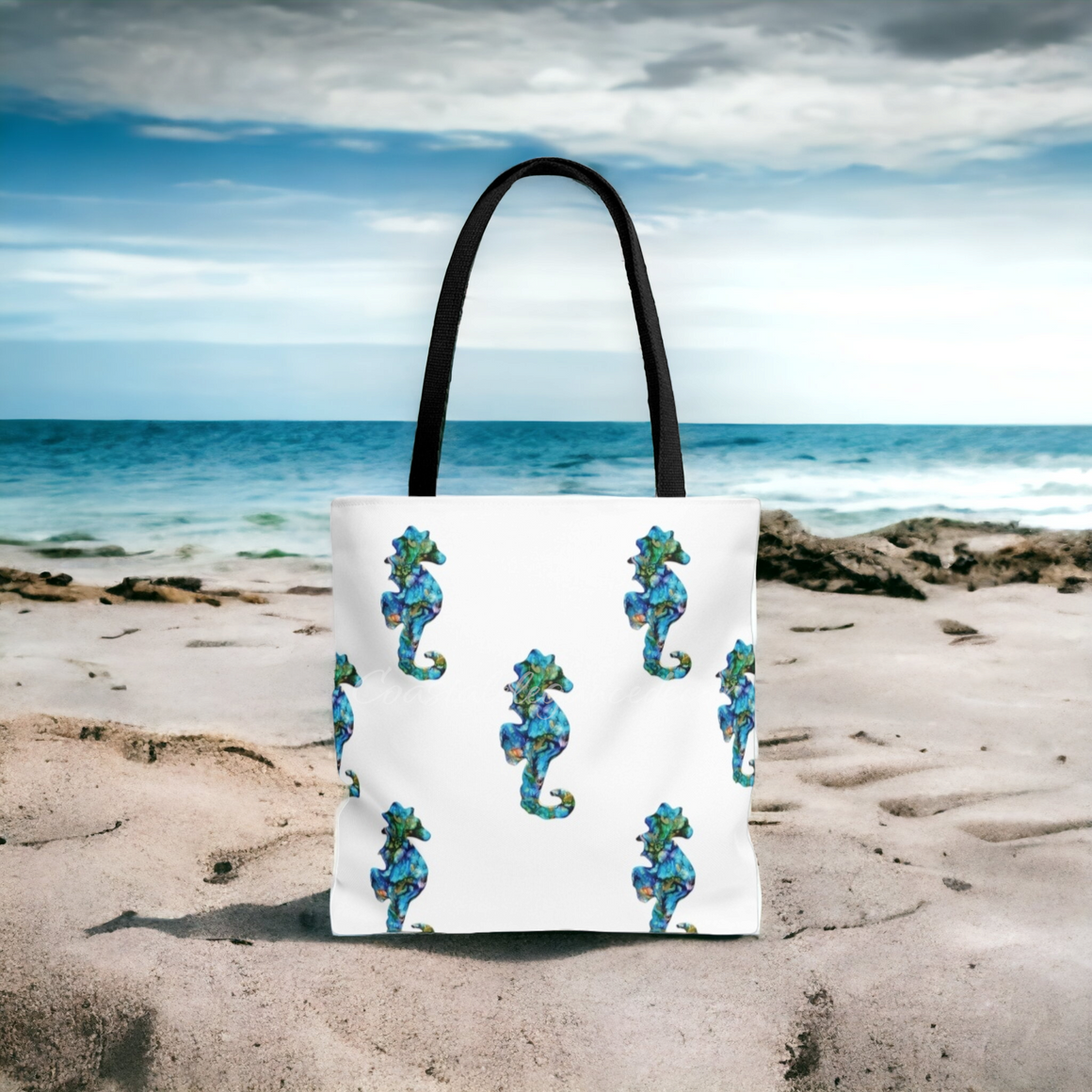 Colorful Seahorse Original Art Print Tote Bag with Handles (AOP) 3 Sizes