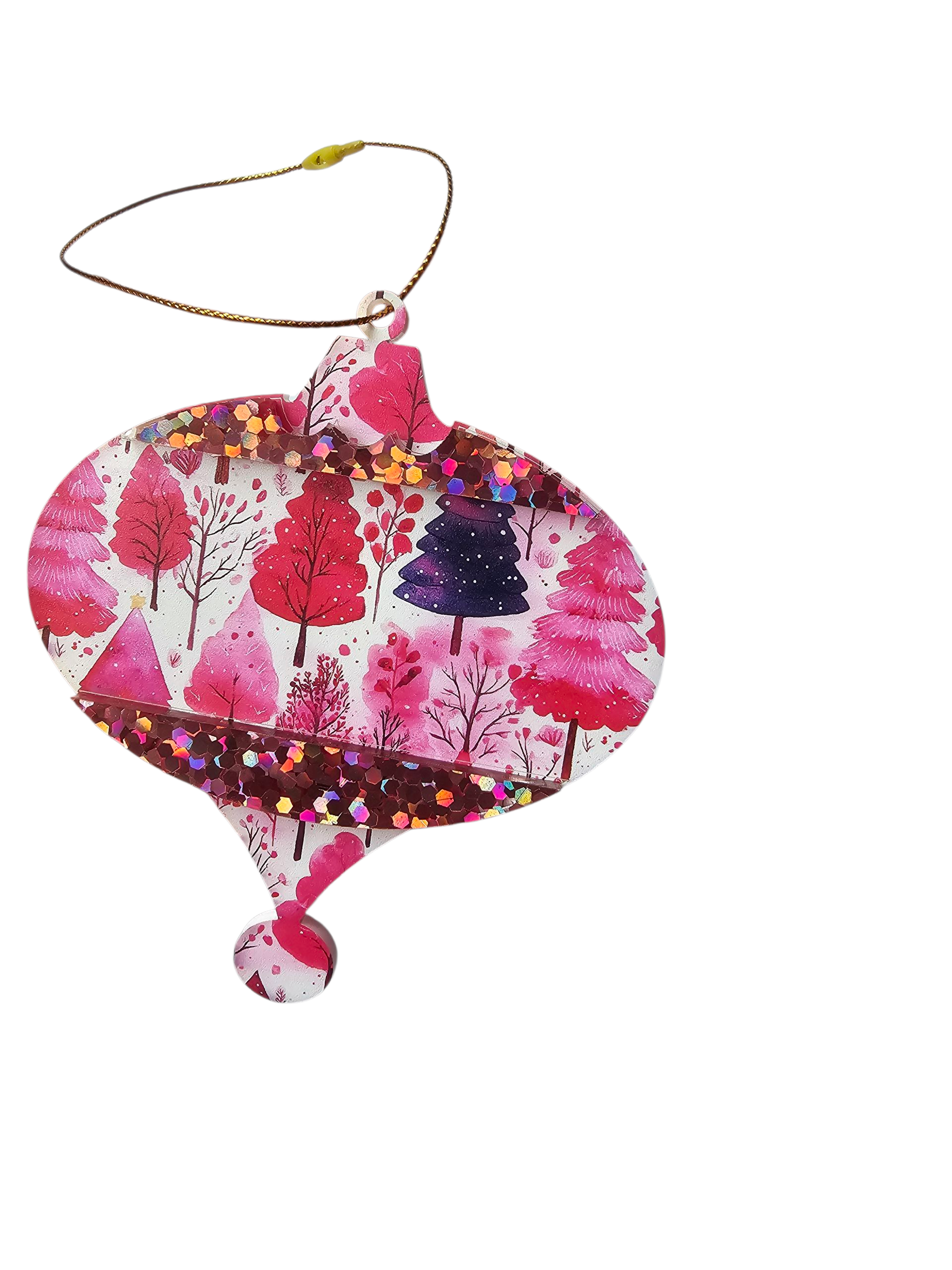 Mid Century Modern Retro Style Pink Watercolor Snowy Trees Christmas Ornaments 3 Styles