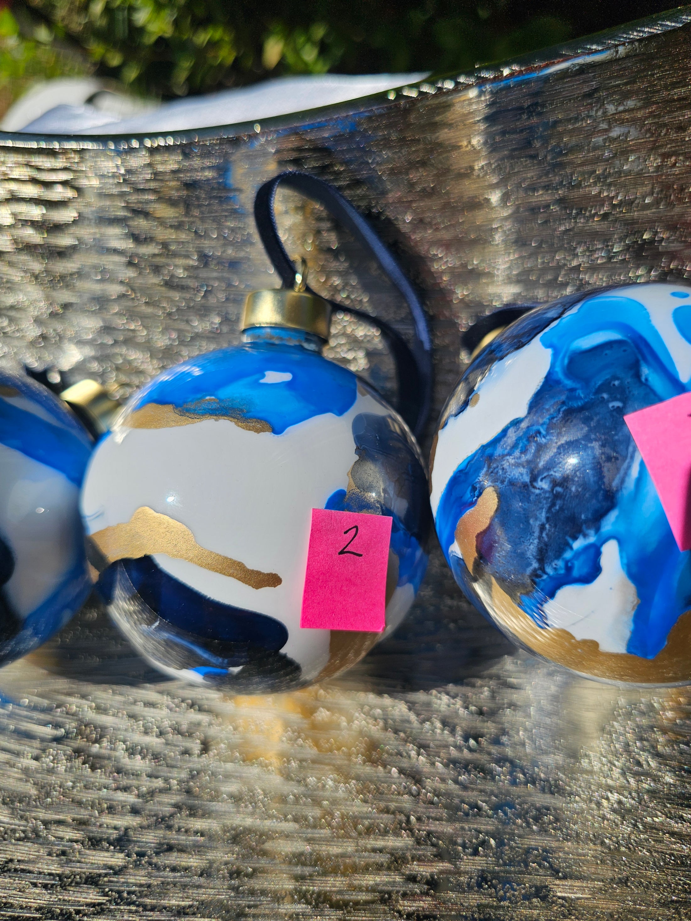 Handcrafted Deep Blue & Gold Ink Glass Christmas Ornament