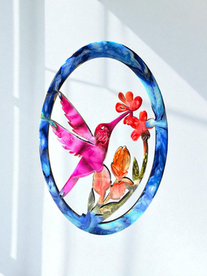 Hummingbird with Flowers Oval Frame Wall Decor
