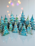 Load image into Gallery viewer, Handmade Blue Green Silver Resin Christmas Trees - Unique holiday mantelpiece decorations available in 3 sizes for festive decor.
