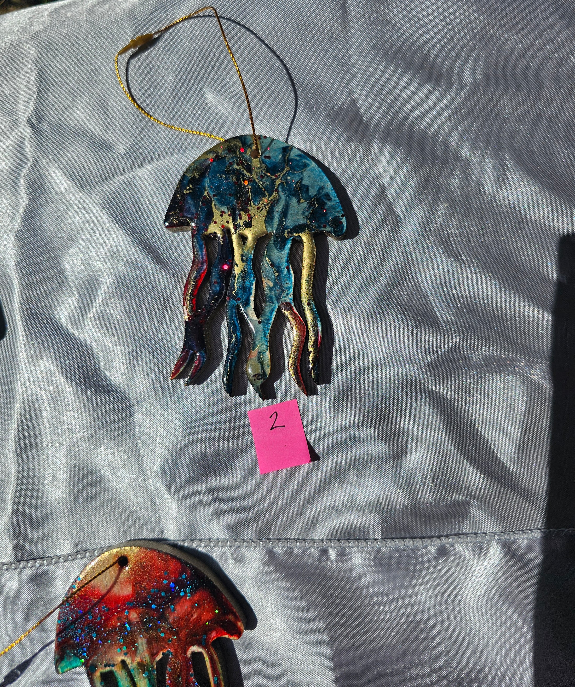 Beachy Jellyfish Handmade Christmas Tree Ornaments Resin and Wood
