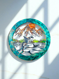 Charger l'image dans la visionneuse de la galerie, Orca Whales Pacific Northwest Wall Art with Mountains, Trees & Gold Accents - 15.75" Handmade Decor
