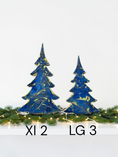 Charger l'image dans la visionneuse de la galerie, Rich Indigo Blue and Gold Handmade Resin and Wood Christmas Trees

