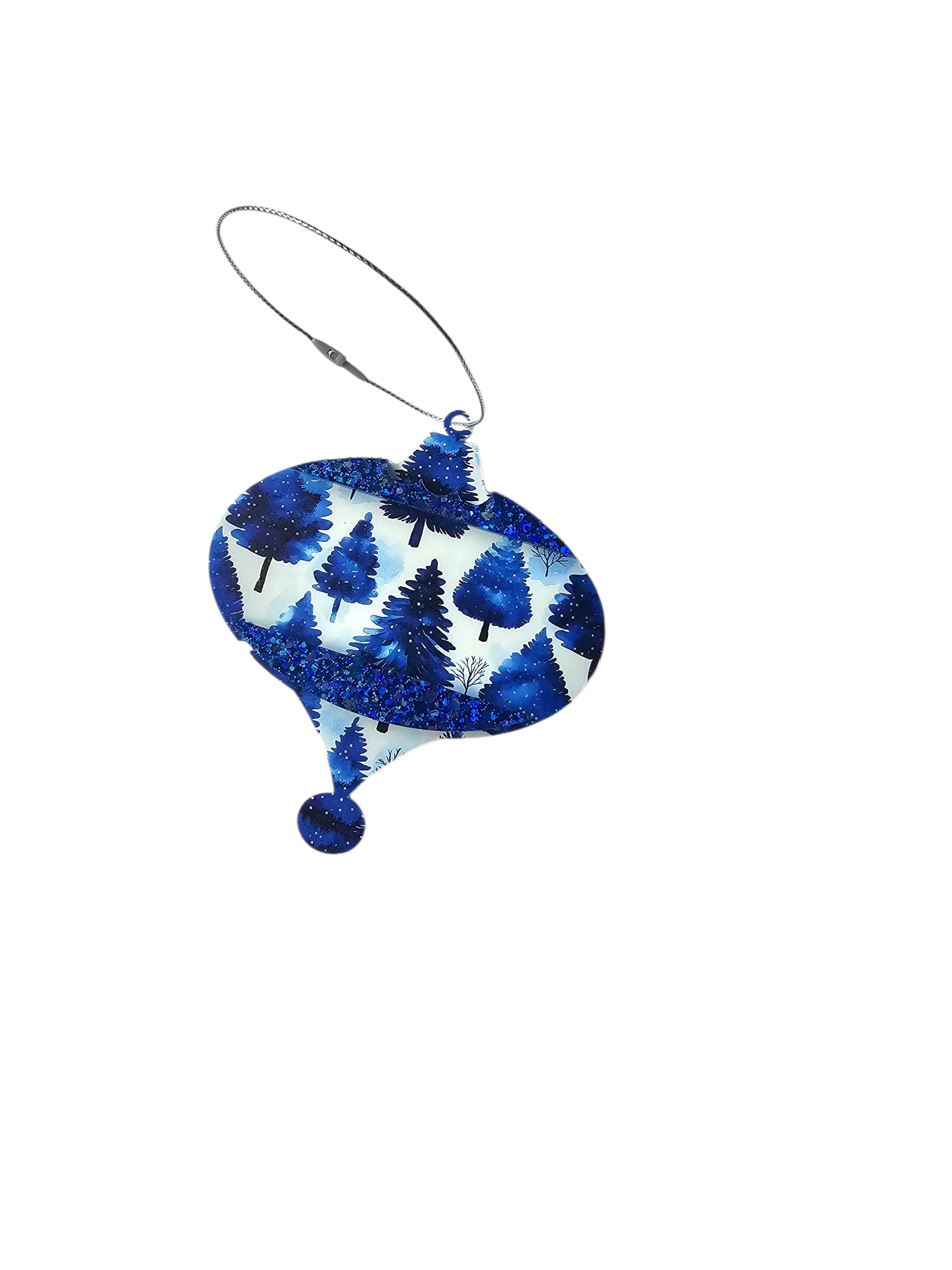 Mid Century Modern Retro Style Blue Watercolor Snowy Trees Christmas Ornaments 3 Styles