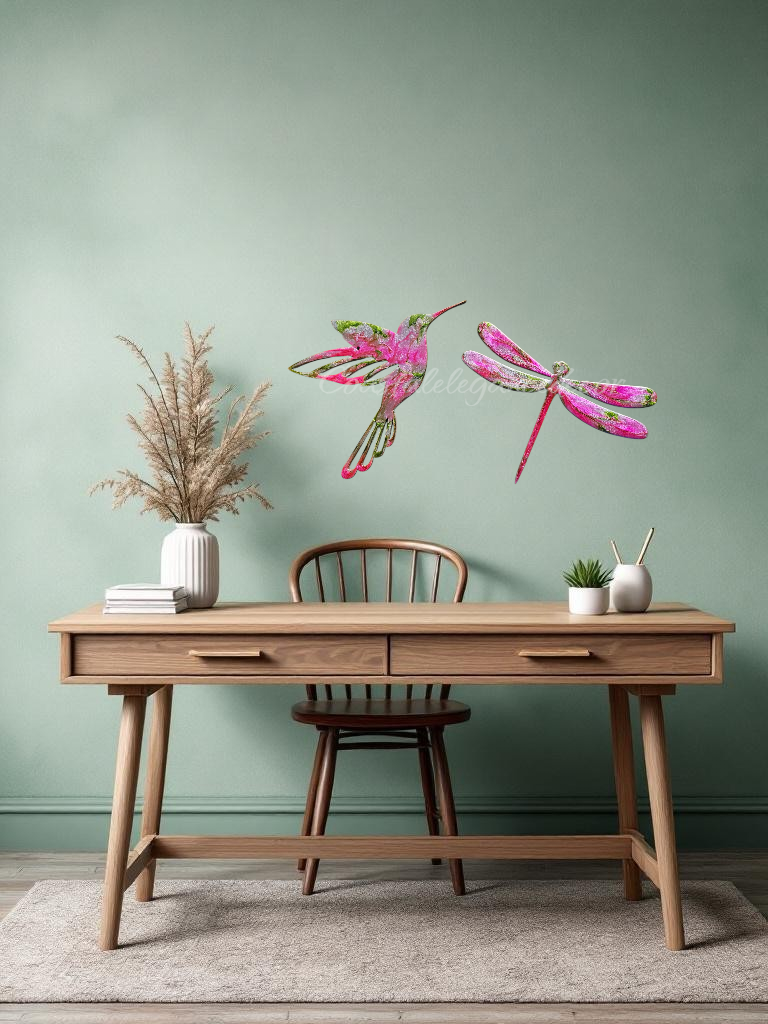 Vibrant Shimmer Hummingbird Wall Art – Handcrafted Resin on Wood (10.5" x 8.5")
