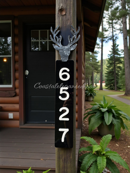 Custom Vertical Deer 3D Address Sign | Narrow Modern Lodge House Numbers