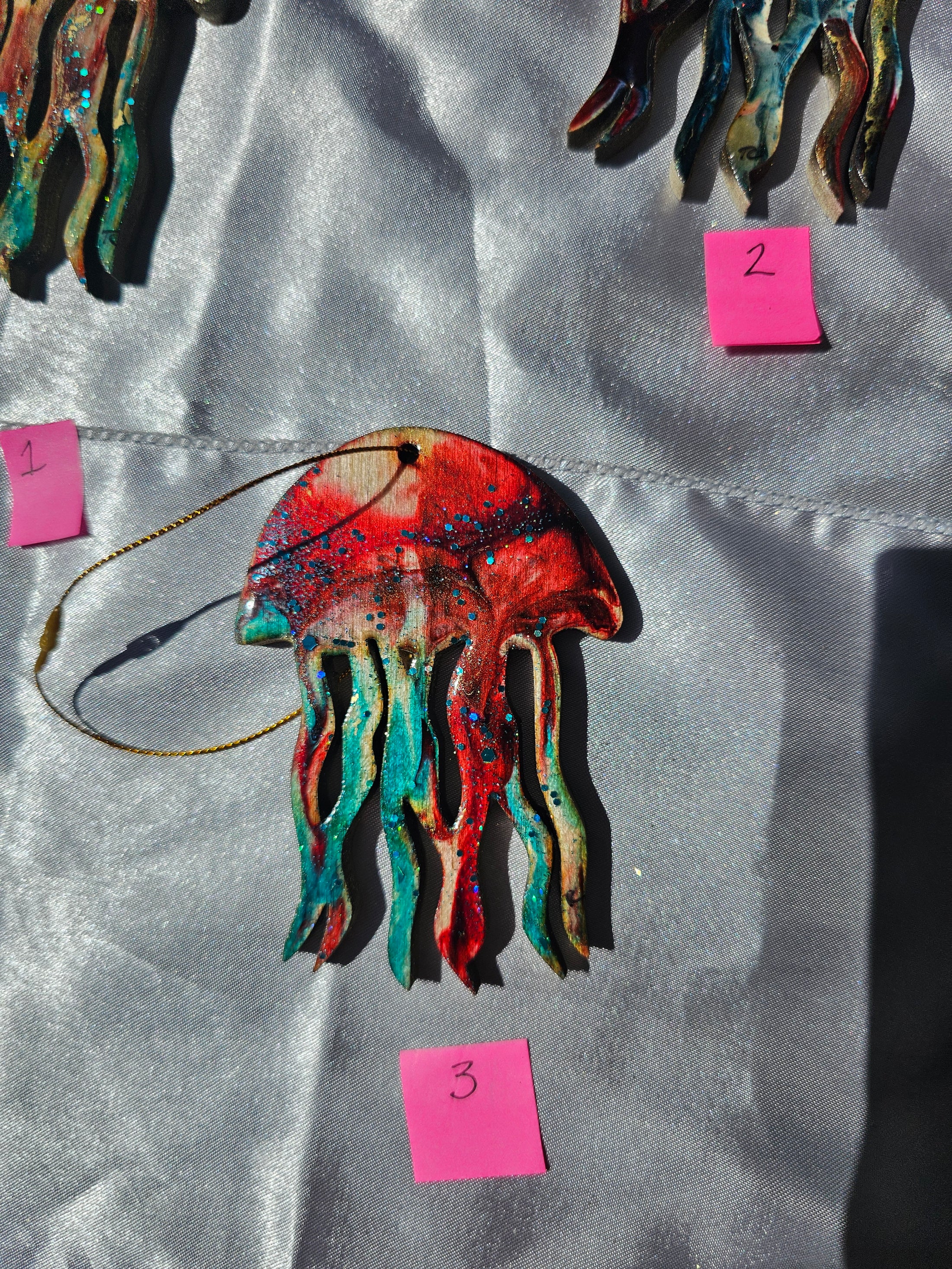 Beachy Jellyfish Handmade Christmas Tree Ornaments Resin and Wood
