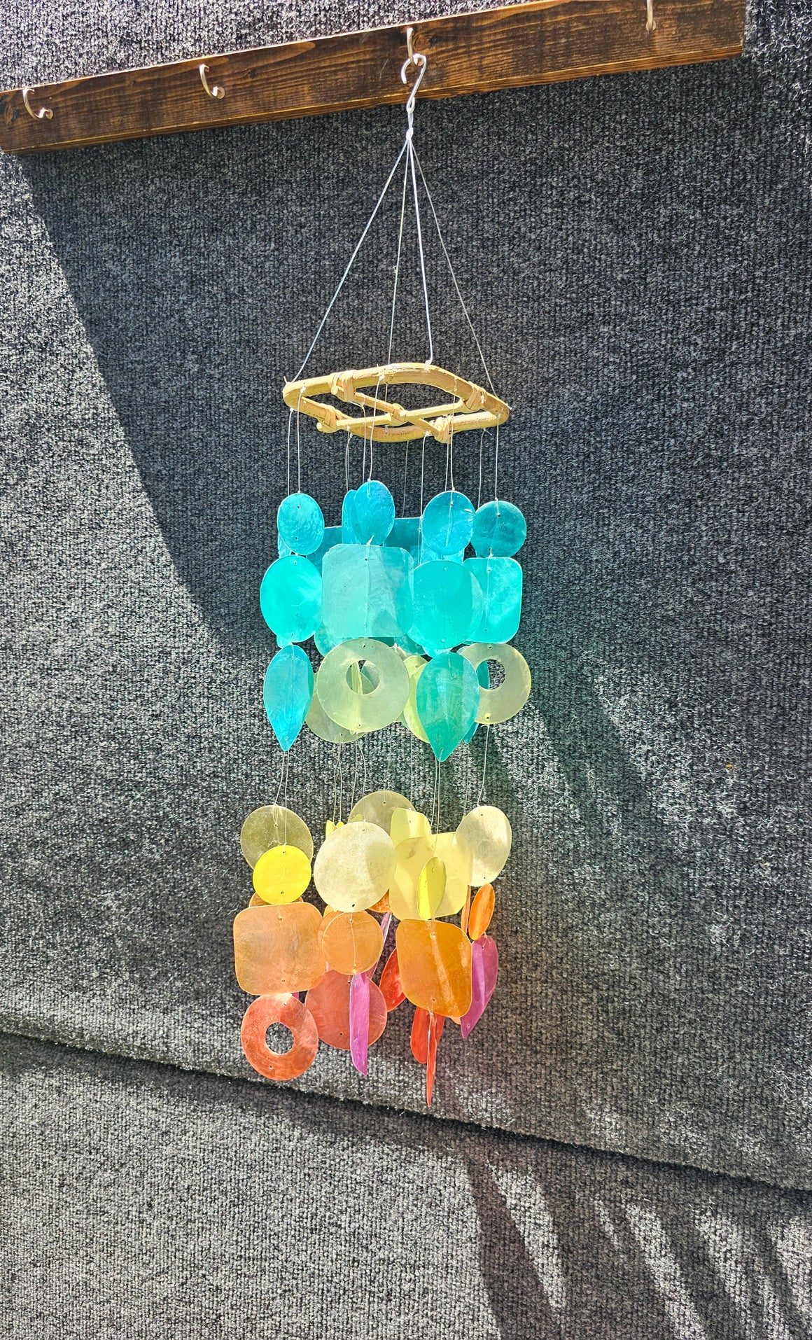 Fiesta Two-Tiered Capiz Shell Wind Chimes Warm and Cool Tones 15 Inches