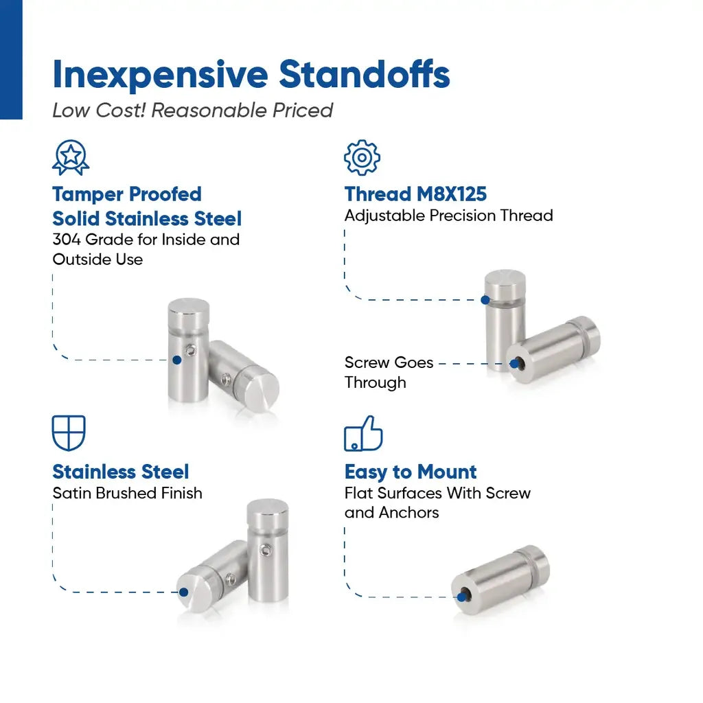 1/2" Round Sign Standoffs: 316 Marine Grade Stainless & Anodized Aluminum - Tamper Resistant Options