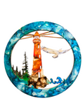 Load image into Gallery viewer, Unique Lighthouse Wall Art with Eagle and Tree Scene in Multiple Colors - 15.75" Round Framed Decor
