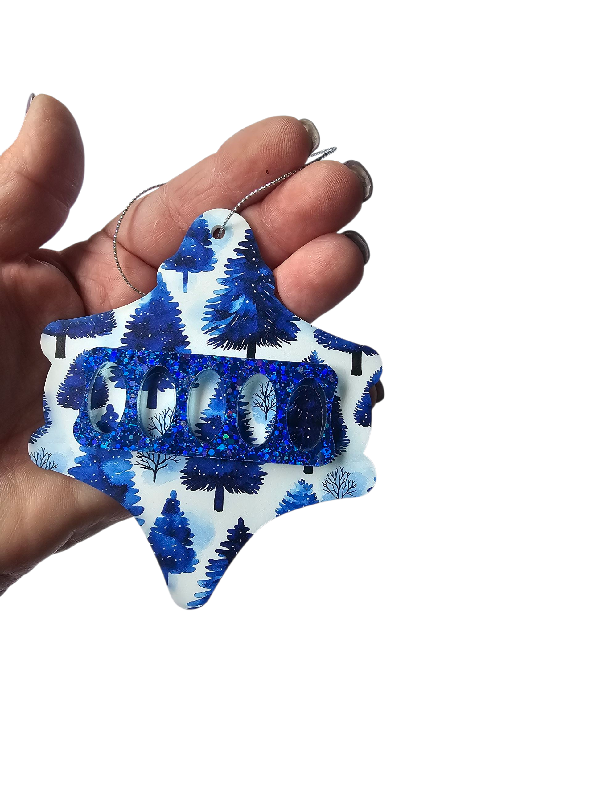 Mid Century Modern Retro Style Blue Watercolor Snowy Trees Christmas Ornaments 3 Styles