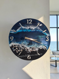 Load image into Gallery viewer, Handmade 18 Inch Deep Blues Beach Waves Wall Clock Textured Black Sand Beach & Real Seashells
