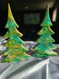 Load image into Gallery viewer, Close-up view of Handcrafted Gemtone Green & Gold Tabletop Sparkly Christmas Trees highlighting texture and detailed design, making it a perfect centerpiece for your Christmas celebrations.
